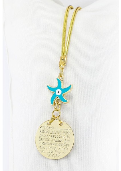 Mavi Deniz Yıldızı Metal Ayetel Kürsi Araba Dikiz Ayna Süsü, Gold Renkli modelleri