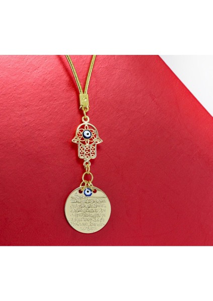 Küçük Hamse Fatıma Ana Eli Metal Ayetel Kürsi Araba Dikiz Ayna Süsü, Gold Renkli modelleri