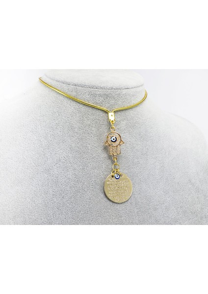 Küçük Hamse Fatıma Ana Eli Metal Ayetel Kürsi Araba Dikiz Ayna Süsü, Gold Renkli