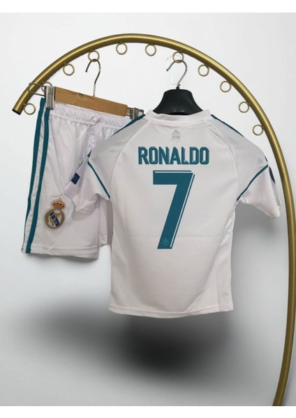 Çocuk Alt Üst Takım 2017-18 Sezon (Ronaldo)(Realmadrid) Beyaz Forma 4lü Set YMN00