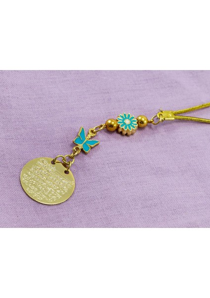 Küçük Çiçekli Kelebek Metal Ayetel Kürsi Araba Dikiz Ayna Süsü, Gold Renkli modelleri