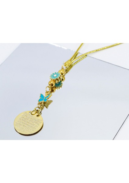 Küçük Çiçekli Kelebek Metal Ayetel Kürsi Araba Dikiz Ayna Süsü, Gold Renkli