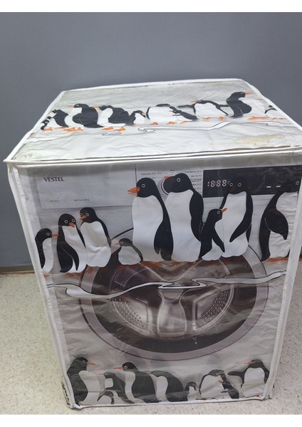 Fermuarlı Çamaşır ve Kurutma Makinesi Örtüsü [penguen Desenli]