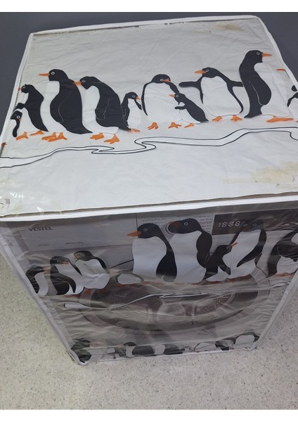 Fermuarlı Çamaşır ve Kurutma Makinesi Örtüsü [penguen Desenli]