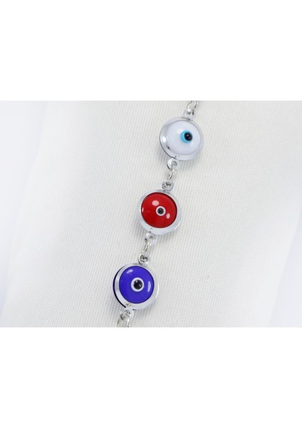 Çerçeveli Renkli Nazar Boncuklu Metal Ayetel Kürsi Araba Dikiz Ayna Süsü, Gümüş Renkli modelleri