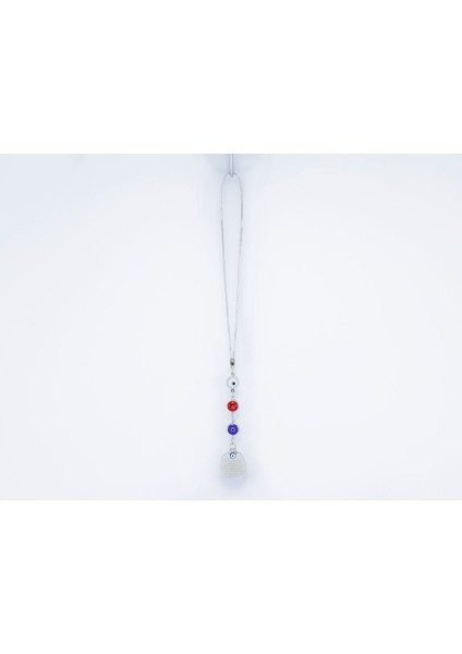 Çerçeveli Renkli Nazar Boncuklu Metal Ayetel Kürsi Araba Dikiz Ayna Süsü, Gümüş Renkli