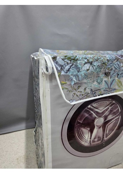 Şeffaf Pvc Çamaşır ve Kurutma Makinesi Örtüsü – Çiçek Desenli, Su Geçirmez