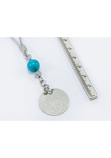 Küçük Kalpli Turkuaz Doğal Taşlı Metal Ayetel Kürsi Araba Dikiz Ayna Süsü, Gümüş Renkli fiyatları