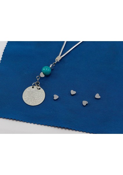 Küçük Kalpli Turkuaz Doğal Taşlı Metal Ayetel Kürsi Araba Dikiz Ayna Süsü, Gümüş Renkli modelleri