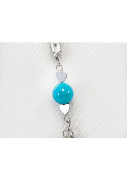 Küçük Kalpli Turkuaz Doğal Taşlı Metal Ayetel Kürsi Araba Dikiz Ayna Süsü, Gümüş Renkli indirimleri