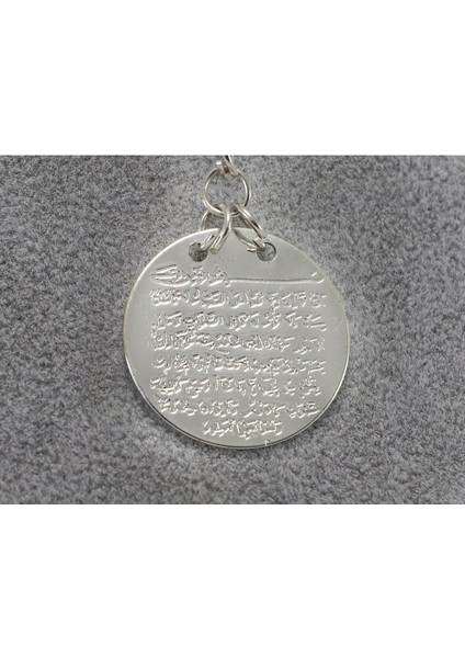 Küçük Kalpli Turkuaz Doğal Taşlı Metal Ayetel Kürsi Araba Dikiz Ayna Süsü, Gümüş Renkli