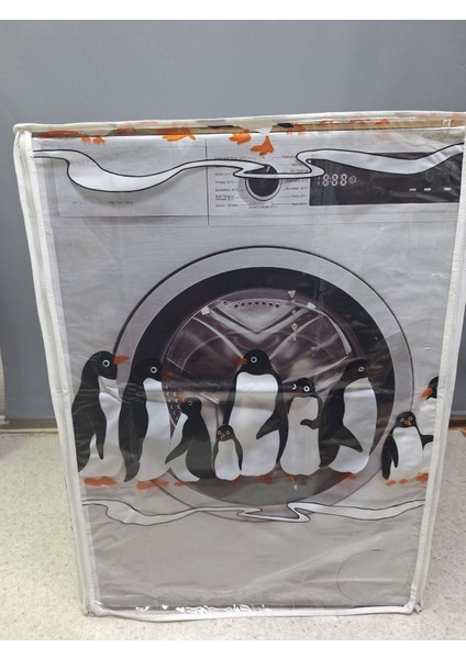 Fermuarlı Çamaşır ve Kurutma Makinesi Örtüsü [penguen Desenli]