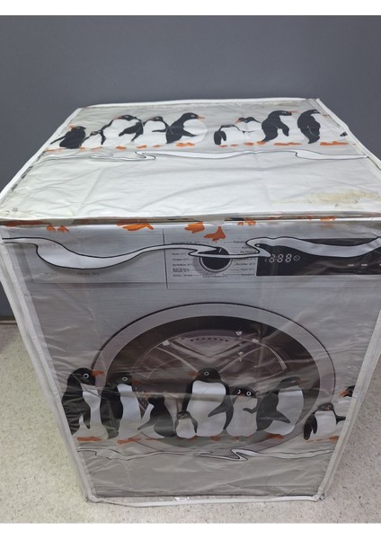 Fermuarlı Çamaşır ve Kurutma Makinesi Örtüsü [penguen Desenli]