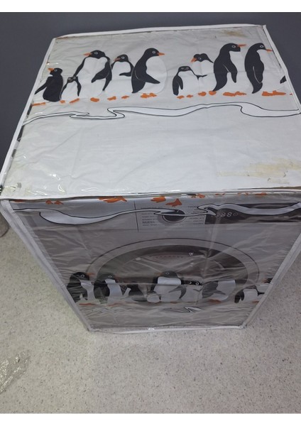 Fermuarlı Çamaşır ve Kurutma Makinesi Örtüsü [penguen Desenli]