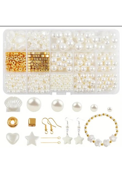 Gold Ara Aparat ve Inci Boncuk Seti Bileklik Kolye Küpe Takı Yapım Malzemeleri