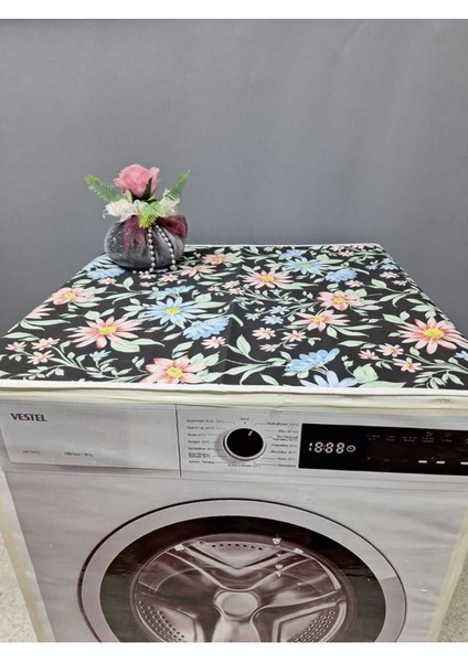 Siyah Desenli Duck Kumaş Çamaşır ve Kurutma Makinesi Örtüsü 120X60CM