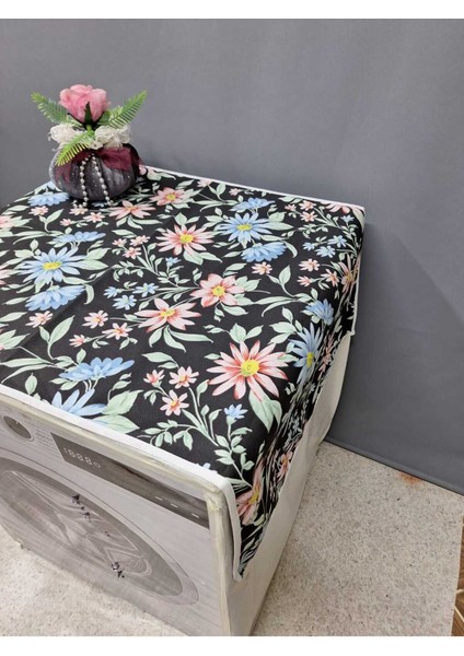 Siyah Desenli Duck Kumaş Çamaşır ve Kurutma Makinesi Örtüsü 120X60CM
