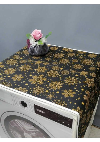 Siyah Desenli Duck Kumaş Çamaşır ve Kurutma Makinesi Örtüsü 120X60CM