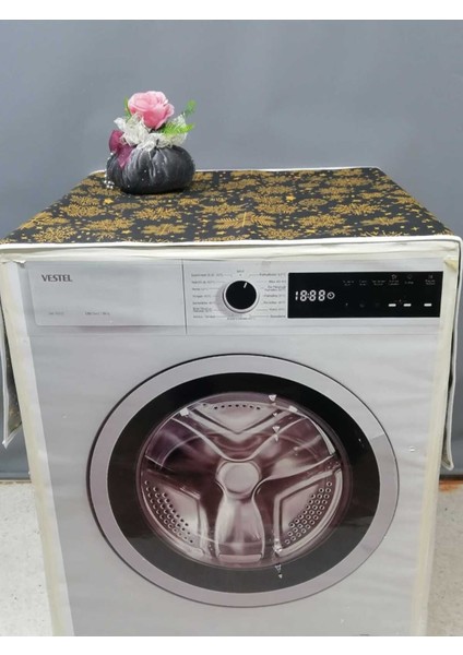 Siyah Desenli Duck Kumaş Çamaşır ve Kurutma Makinesi Örtüsü 120X60CM