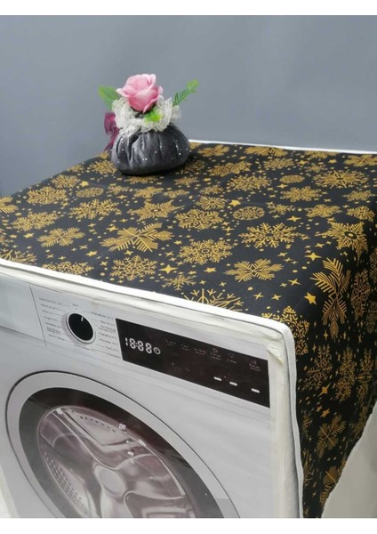 Siyah Desenli Duck Kumaş Çamaşır ve Kurutma Makinesi Örtüsü 120X60CM