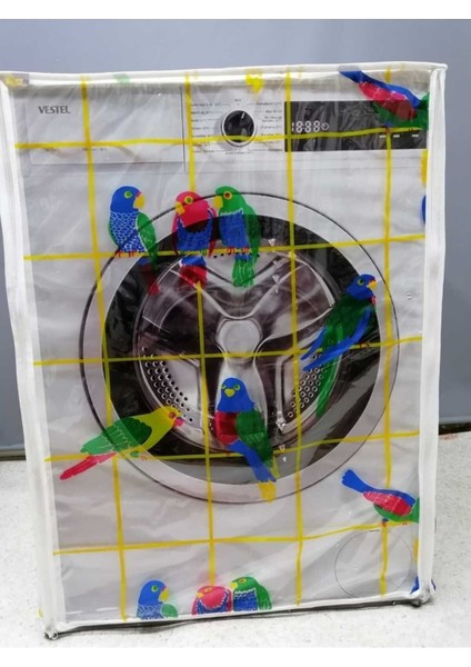 Papağanlı Fermuarlı Çamaşır ve Kurutma Makinesi Örtüsü