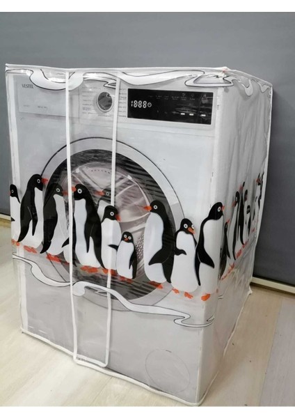 Penguen1 Desenli Şeffaf Çamaşır Makinesi Örtüsü 0,18 mm Kalınlığında