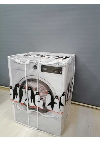 Penguen1 Desenli Şeffaf Çamaşır Makinesi Örtüsü 0,18 mm Kalınlığında
