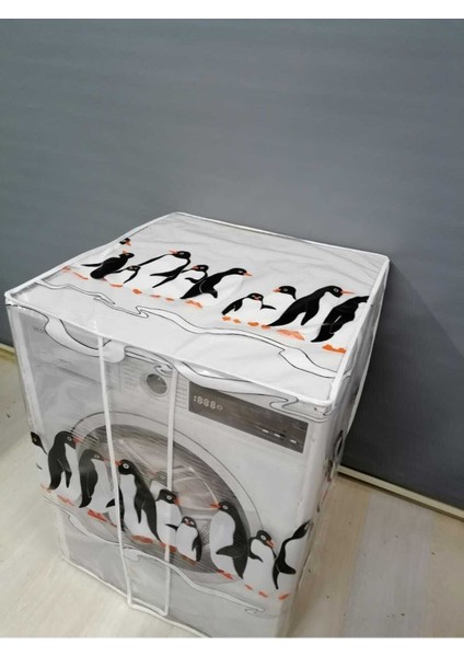 Penguen1 Desenli Şeffaf Çamaşır Makinesi Örtüsü 0,18 mm Kalınlığında