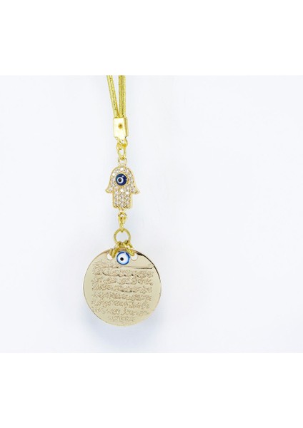 Küçük Parlak Taşlı Nazarlı Hamse Metal Ayetel Kürsi Araba Dikiz Ayna Süsü, Gold Renkli modelleri