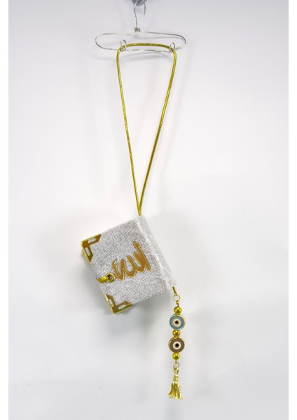 El Yapımı Cam Nazar Boncuklu Gümüş Renk Kadife Mini Kur' An-I Kerim Araba Dikiz Ayna Süsü fırsatları