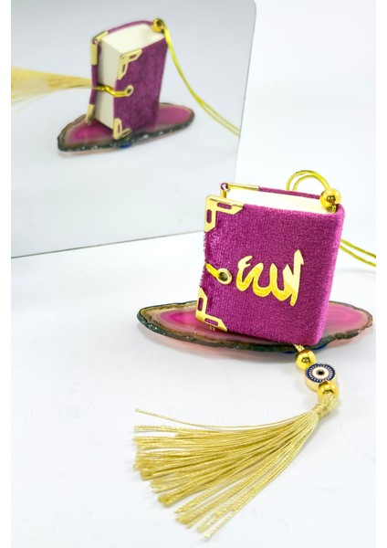 El Yapımı Cam Nazar Boncuklu Mor Kadife Mini Kur' An-I Kerim Araba Dikiz Ayna Süsü modelleri