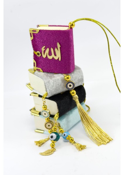 El Yapımı Cam Nazar Boncuklu Mor Kadife Mini Kur' An-I Kerim Araba Dikiz Ayna Süsü fırsatları