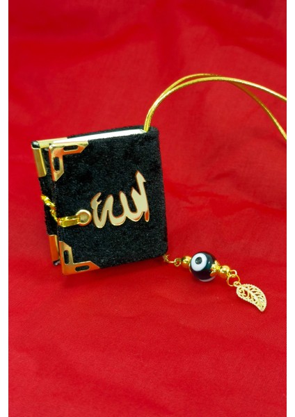 El Yapımı Cam Nazar Boncuklu Siyah Kadife Mini Kur' An-I Kerim Araba Dikiz Ayna Süsü modelleri
