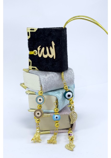 El Yapımı Cam Nazar Boncuklu Siyah Kadife Mini Kur' An-I Kerim Araba Dikiz Ayna Süsü fırsatları