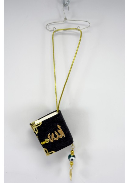 El Yapımı Cam Nazar Boncuklu Siyah Kadife Mini Kur' An-I Kerim Araba Dikiz Ayna Süsü