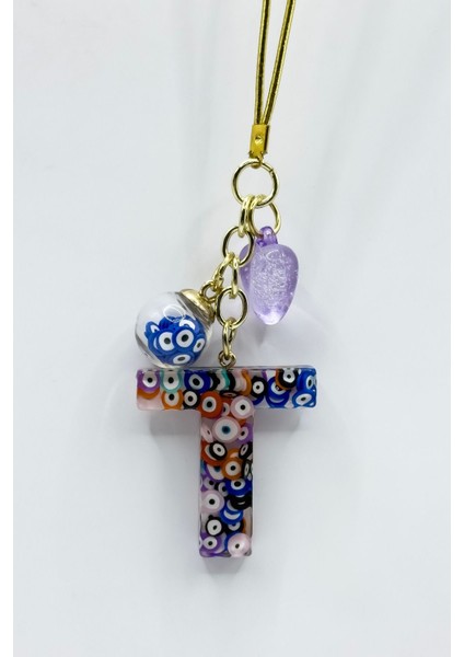 Renkli Nazar Boncuklu T Harfi Araba Dikiz Ayna Süsü, Yeni Araba Hediyesi