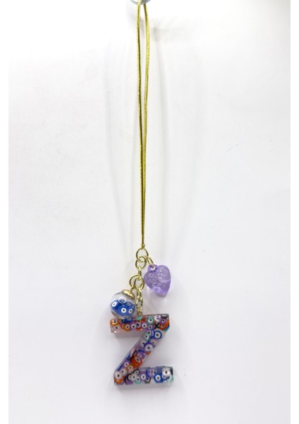 Renkli Nazar Boncuklu Z Harfi Araba Dikiz Ayna Süsü, El Yapımı Hediyelik Çanta Süsü