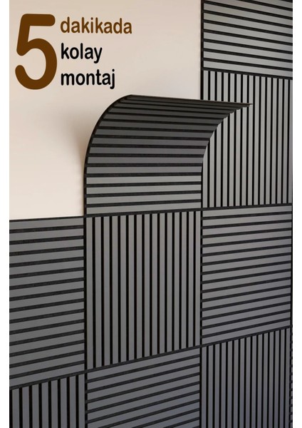 Mini Eko Akustik Ahşap Panel Antrasit Gri - 60X60CM