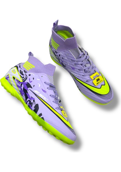 Çoraplı Halısaha Ayakkabı Lila Sarı Desenli