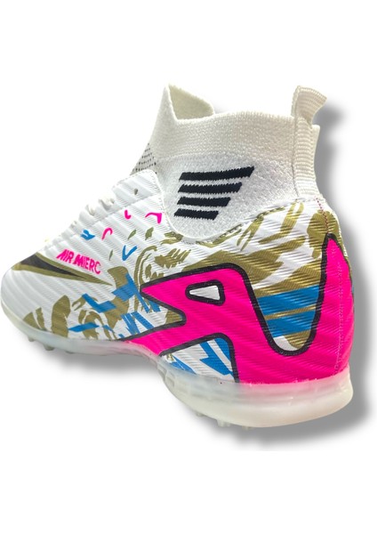 Çoraplı Halısaha Ayakkabı Beyaz Fuşya Desenli fırsatları