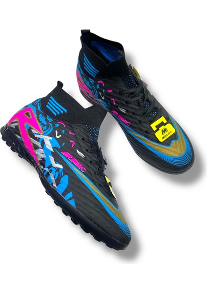 Çoraplı Halısaha Ayakkabı Siyah Fuşya Desenli