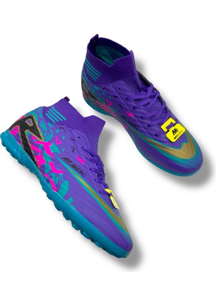 Çoraplı Halısaha Ayakkabı Mor Turkuaz Desenli