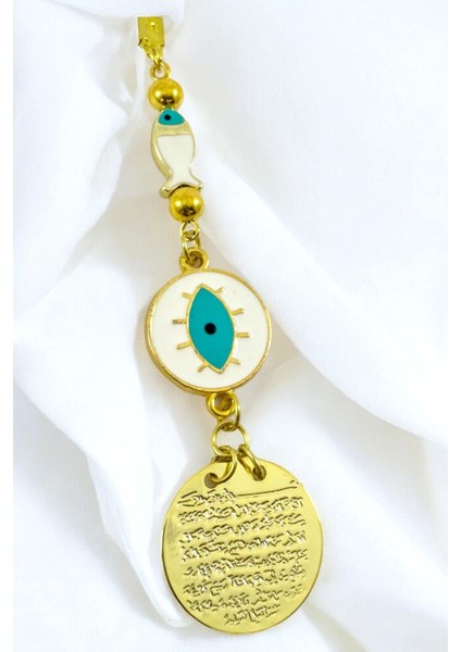 Balıklı Çerçeve Nazarlı Göz Metal Ayetel Kürsi Araba Dikiz Ayna Süsü, Yeni Araba Hediyesi