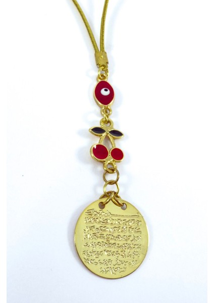 Kirazlı Çerçeve Kırmızı Nazarlı Metal Ayetel Kürsi Araba Dikiz Ayna Süsü, Yeni Araba Hediyesi fırsatları