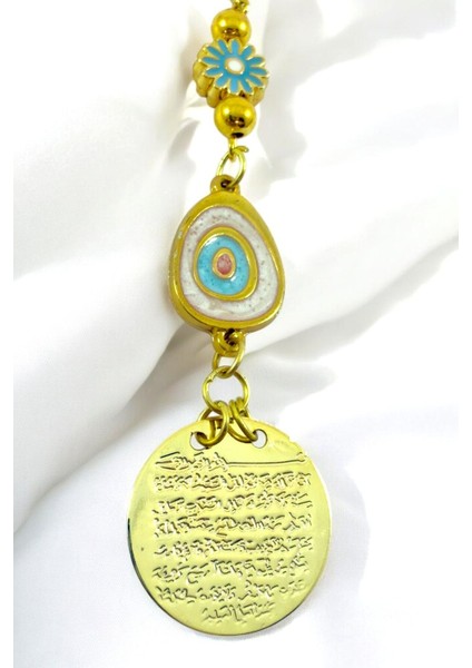 Çiçek Nazarlı Göz Metal Ayetel Kürsi Araba Dikiz Ayna Süsü, Yeni Araba Hediyesi