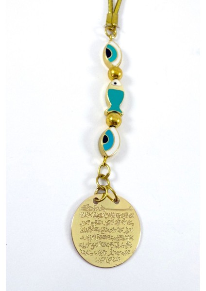 Çerçeveli Nazar Gold Renkli Metal Ayetel Kürsi Araba Dikiz Ayna Süsü, Yeni Araba Hediyesi modelleri