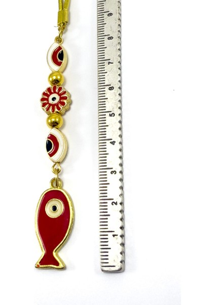 Kırmızı Çerçeveli Nazar Çiçekli Metal Balık Araba Dikiz Ayna Süsü fiyatları