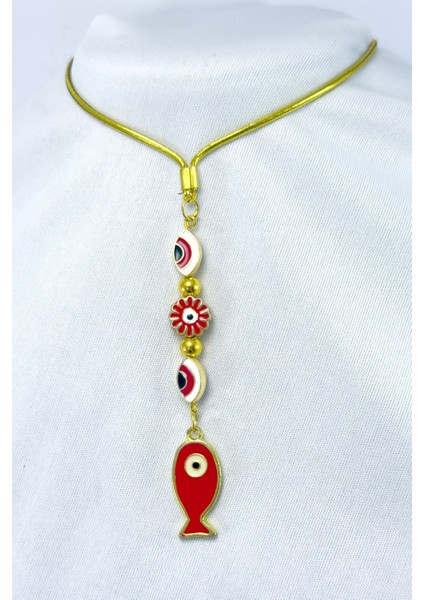 Kırmızı Çerçeveli Nazar Çiçekli Metal Balık Araba Dikiz Ayna Süsü modelleri