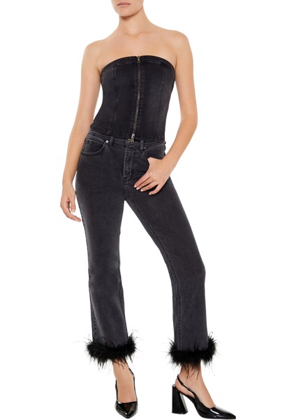 Denim Straplez Yaka Büstiyer