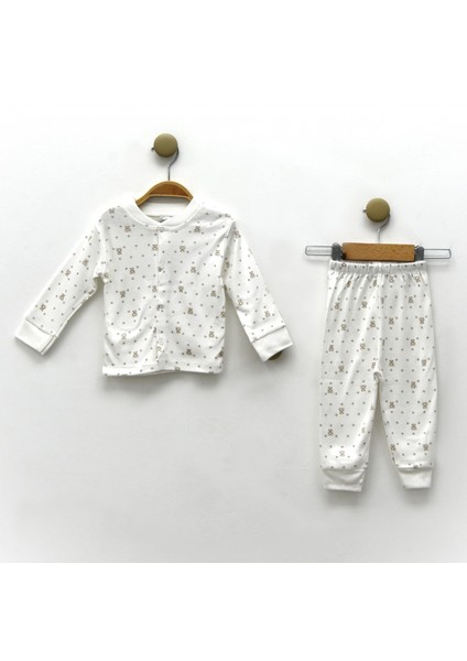 Ayıcık Desenli Öndençıtçıtlı Bebek Yenidoğan Hastaneçıkışı Pijamatakım